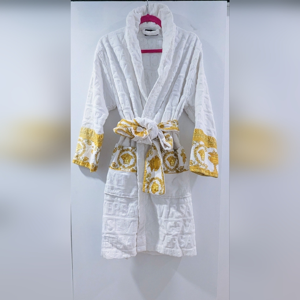 Versace White Embossed Logo Robe - Picture 3 of 12